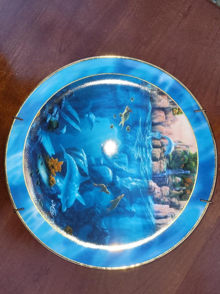 zeer oud wandbord dolfijnen van franklin mint, Antiek en Kunst, Antiek | Wandborden en Tegels, Ophalen of Verzenden