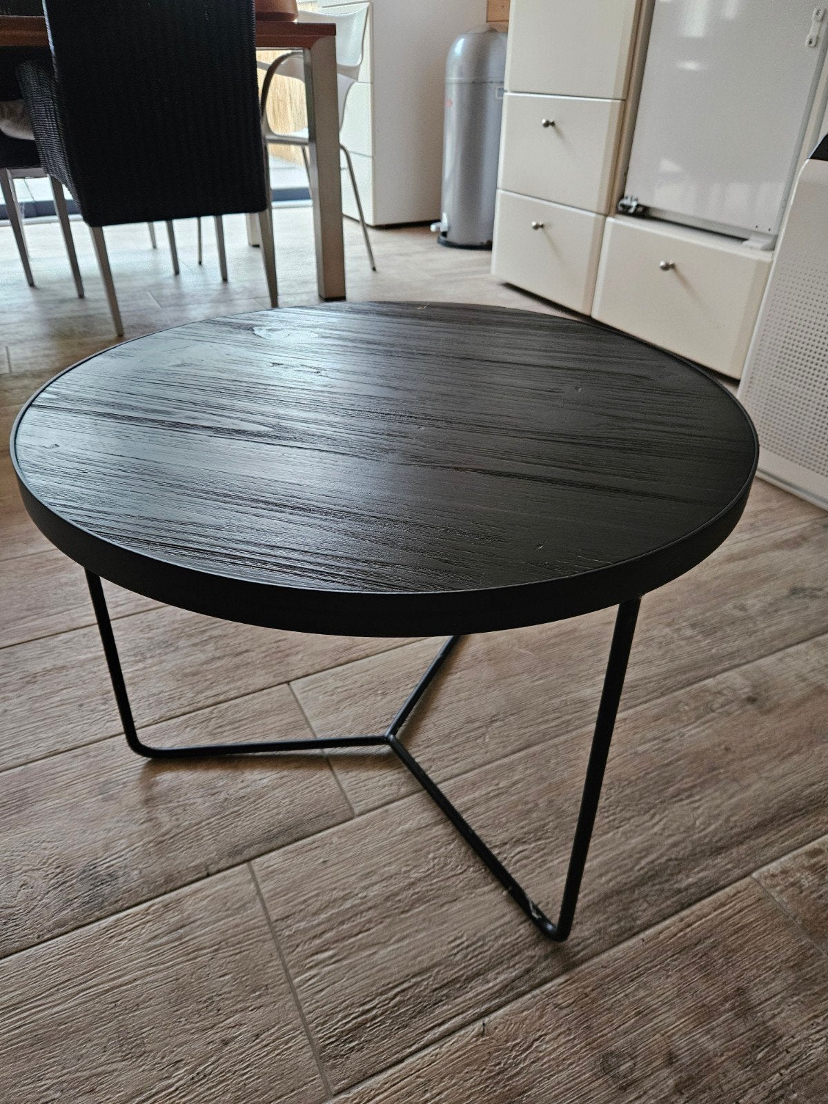 Bijzettafel zwart met ijzeren frame 50cm diameter, Huis en Inrichting, Tafels | Salontafels, Overige materialen, Gebruikt, 50 tot 100 cm