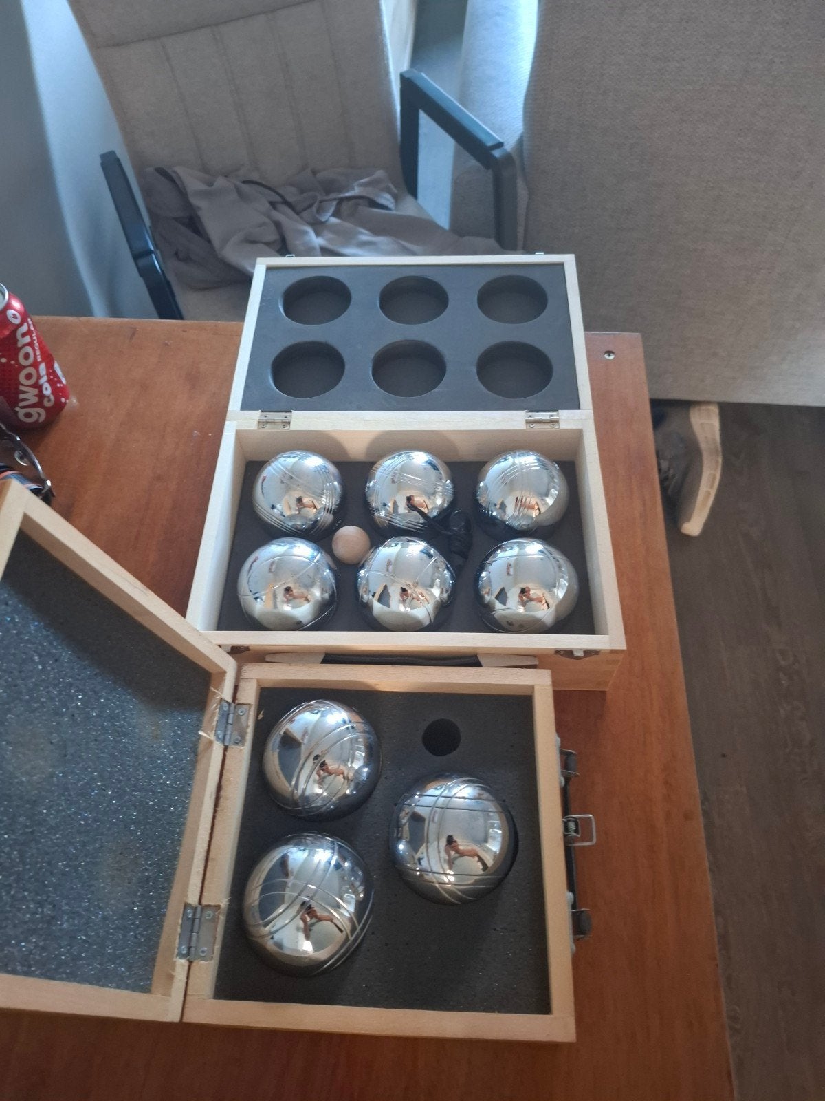 Petanque set met 8 ballen en houten kisten, Ophalen of Verzenden