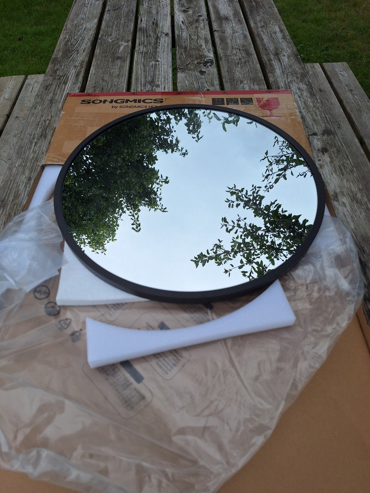 Songmics Spiegel Rond 50cm - Zwart Frame, Rond, Nieuw, Ophalen of Verzenden, Minder dan 100 cm