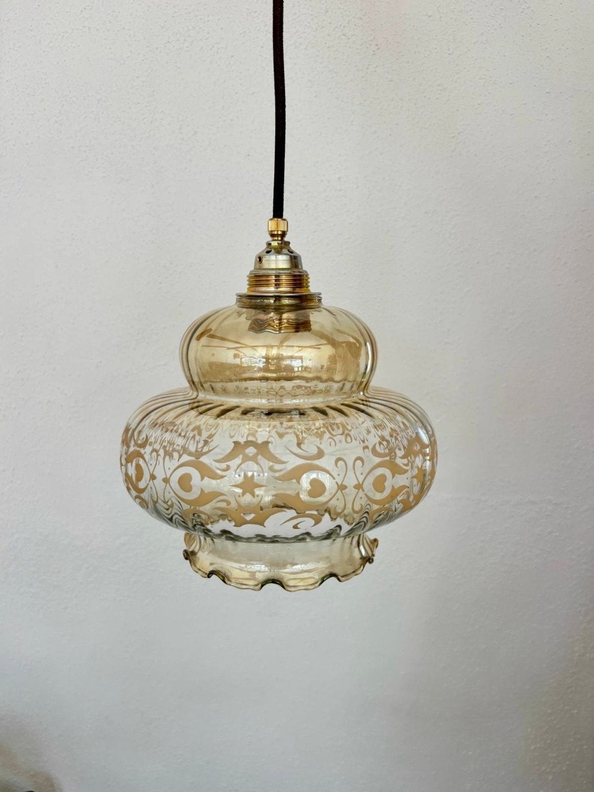 Vintage Portugese Eye-catcher Hanglamp met Messing Fitting, Ophalen of Verzenden, Zo goed als nieuw, Glas