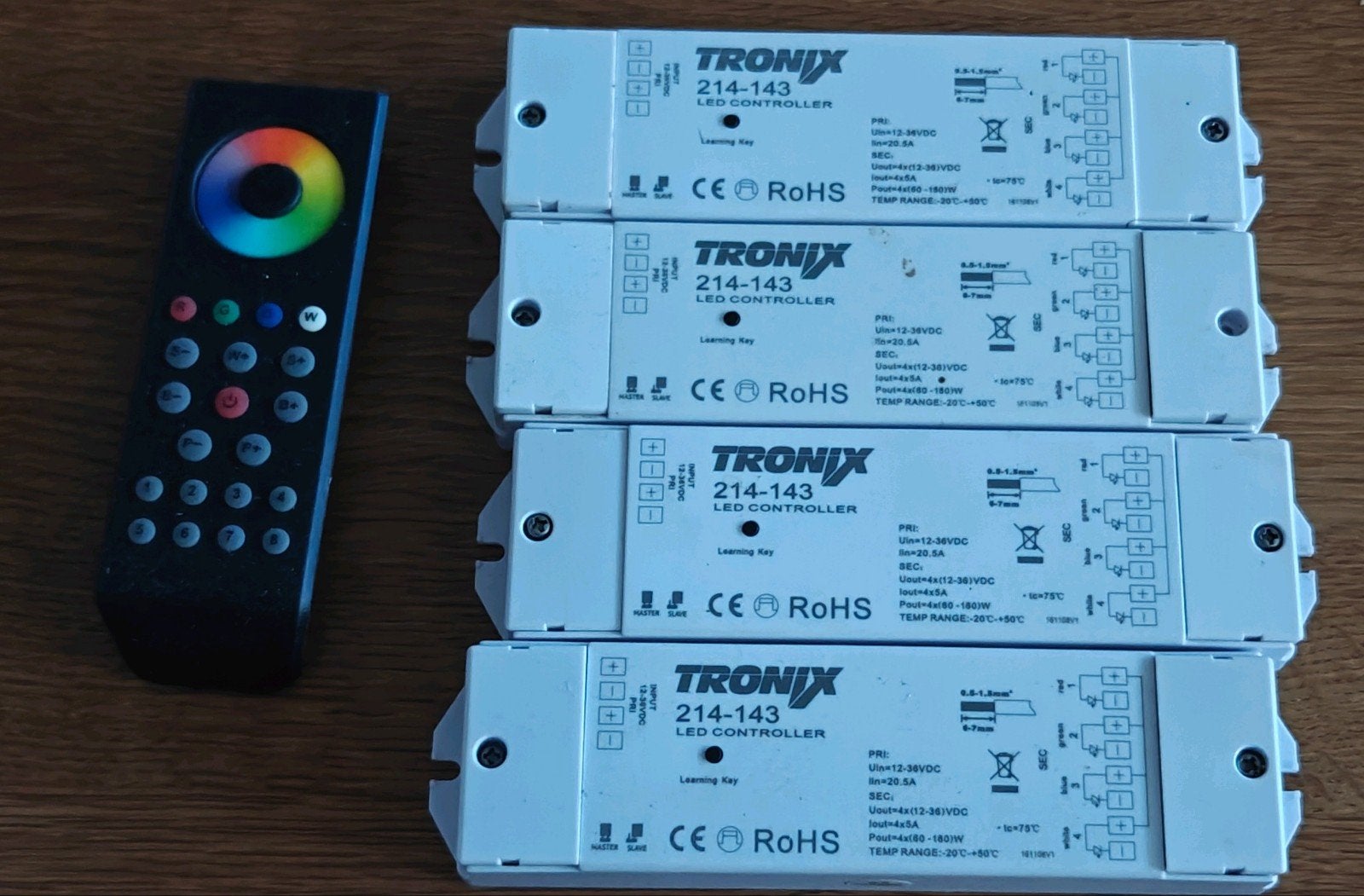 Tronix 214-143 RF LED Cntrllr / Ontvngr (4-kanaals, 12V-36V), Ophalen of Verzenden, Gebruikt
