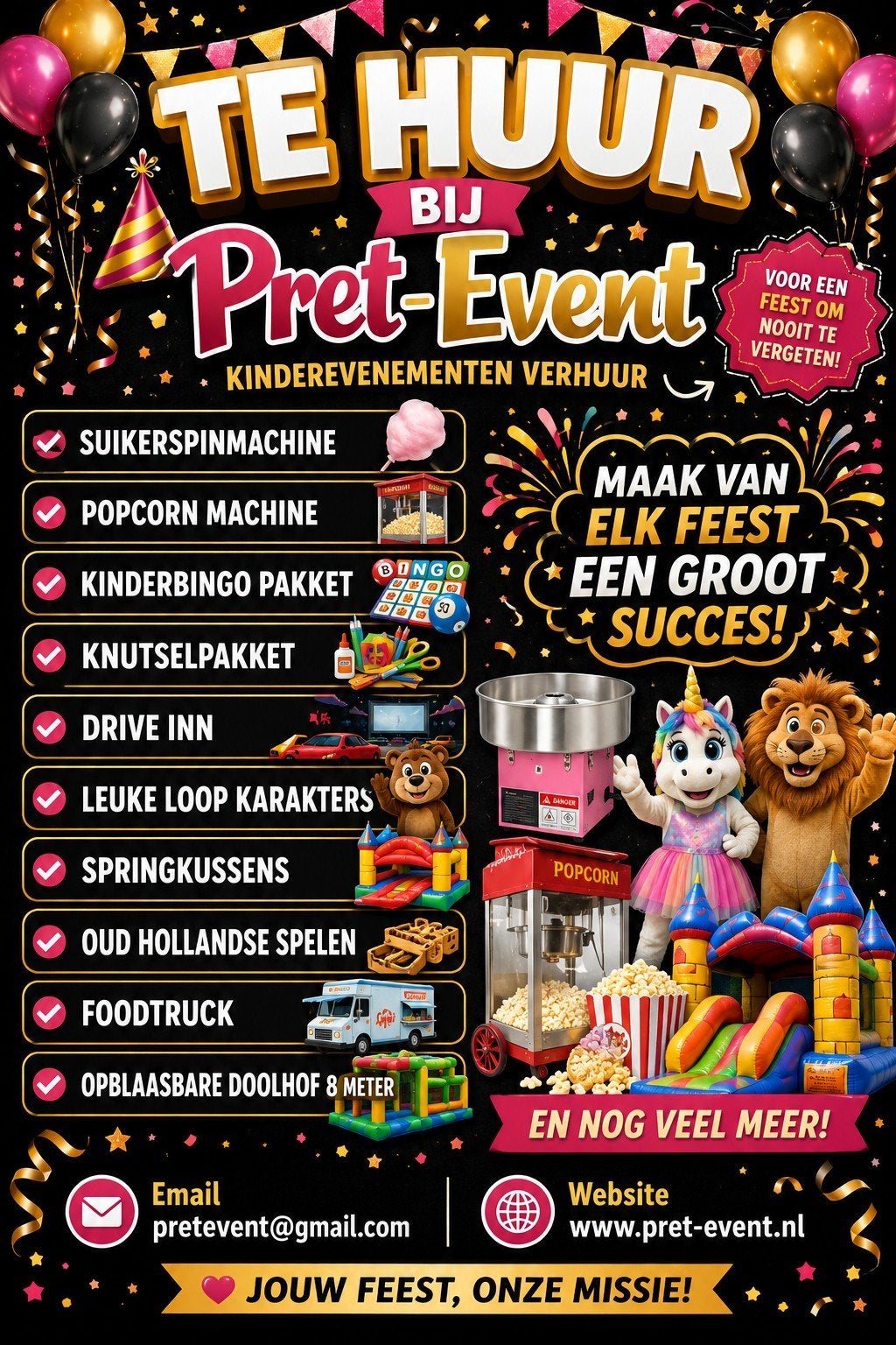 Pret-Event kinderevenementen verhuur, Hobby en Vrije tijd, Ophalen of Verzenden, Overige