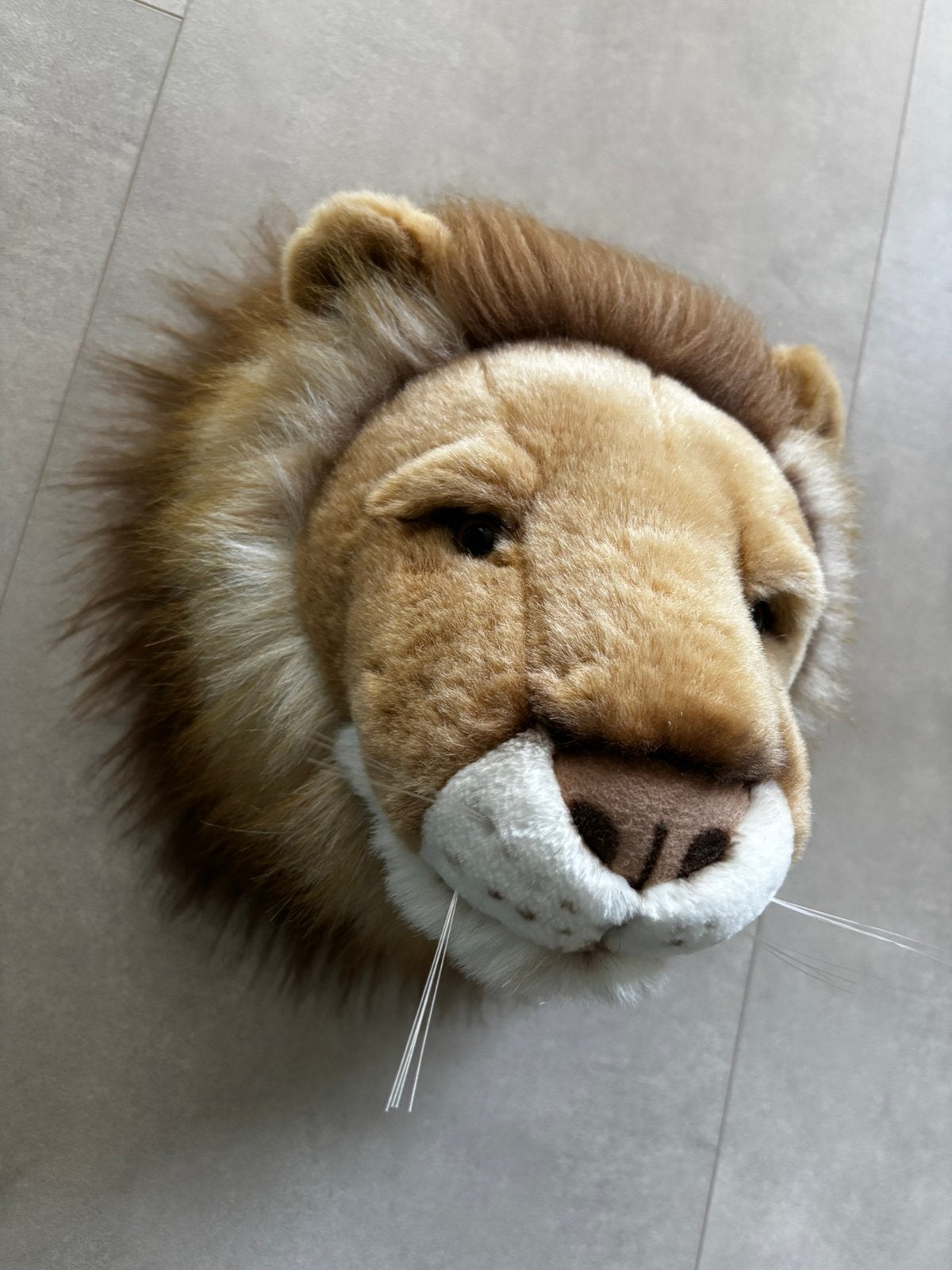 Leeuw dierenkop voor aan de muur pluche leeuwenkop knuffel, Beige, Overige merken, Ophalen of Verzenden, Zo goed als nieuw