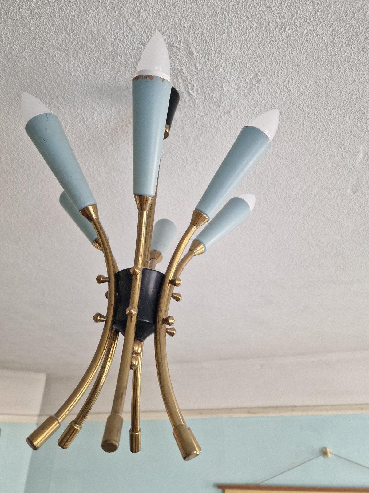 Mid Century Atomic Spider lamp fifties vintage, Ophalen, Gebruikt, Hout, Mid Century