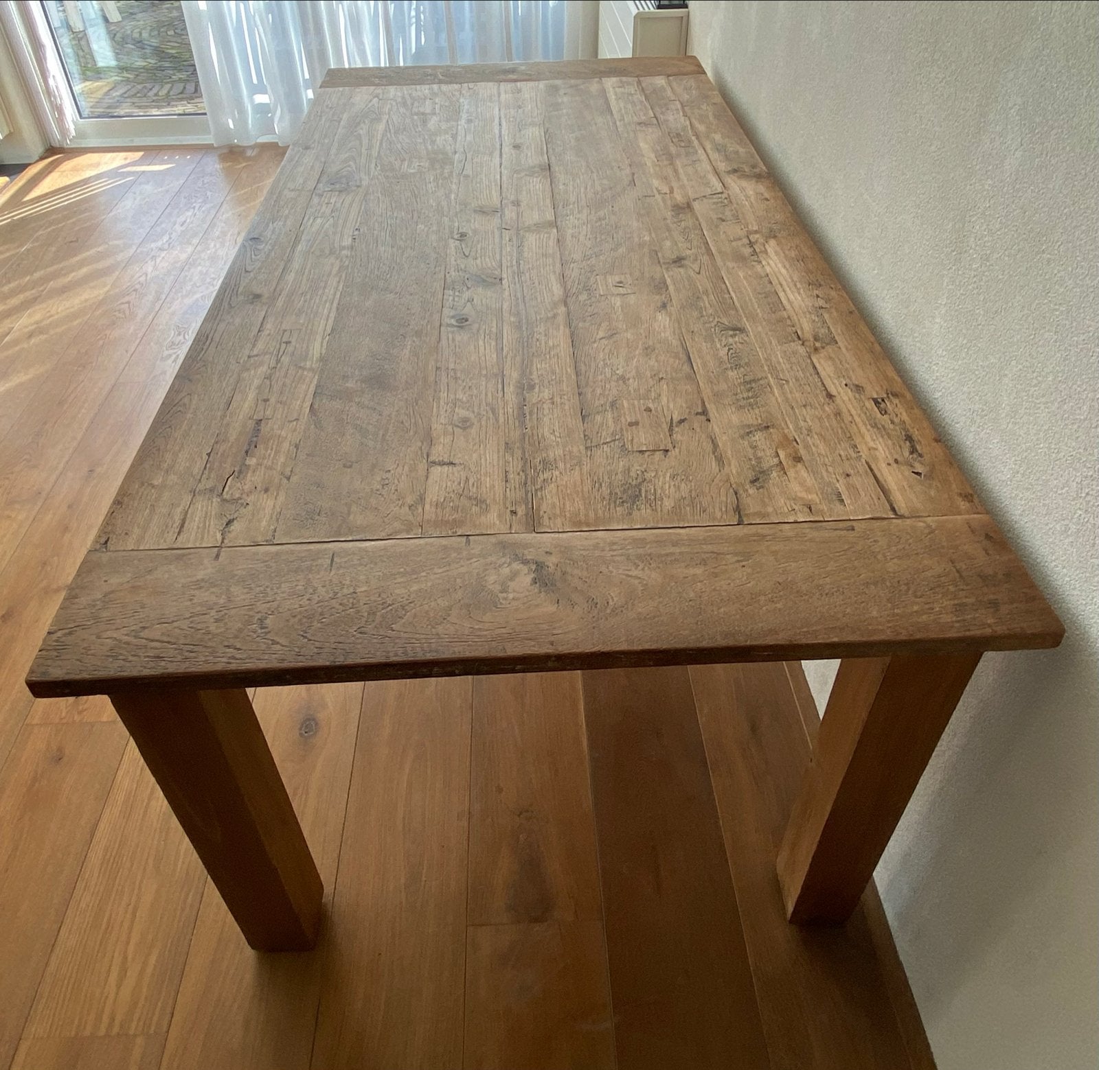Robuuste eettafel van teakhout, Huis en Inrichting, Ophalen, Gebruikt, 100 tot 150 cm, Teakhout