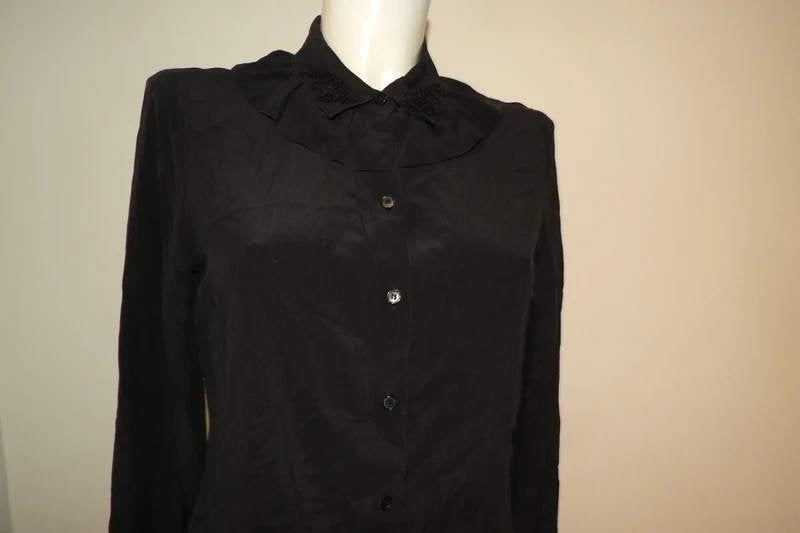 Kenzo x H&M zijde blouse kraagje kralen werkje mt S, Verzenden, Zwart, Kenzo X H&M, Maat 36 (S)