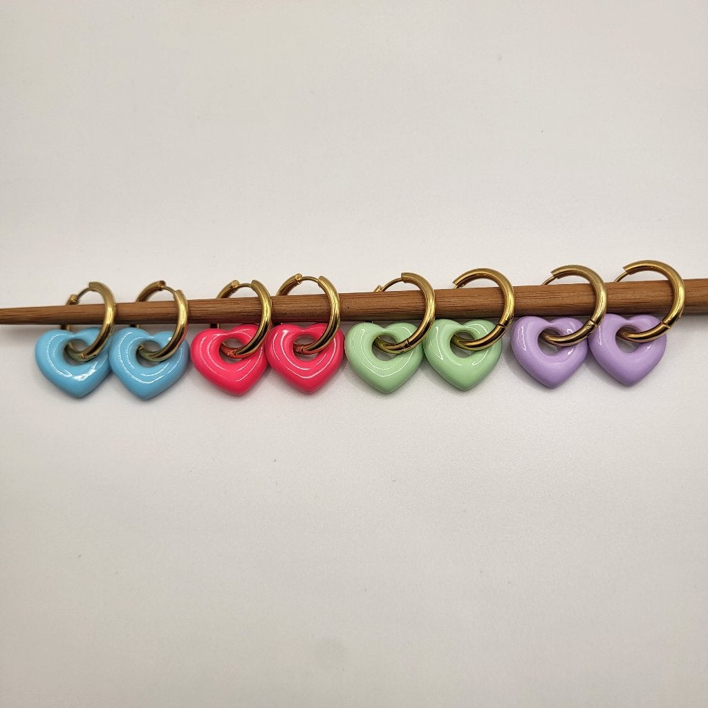 Oorringen met “candy” hartje, stainless steel, Overige materialen, La Jefa Sieraden, Nieuw, Ophalen of Verzenden