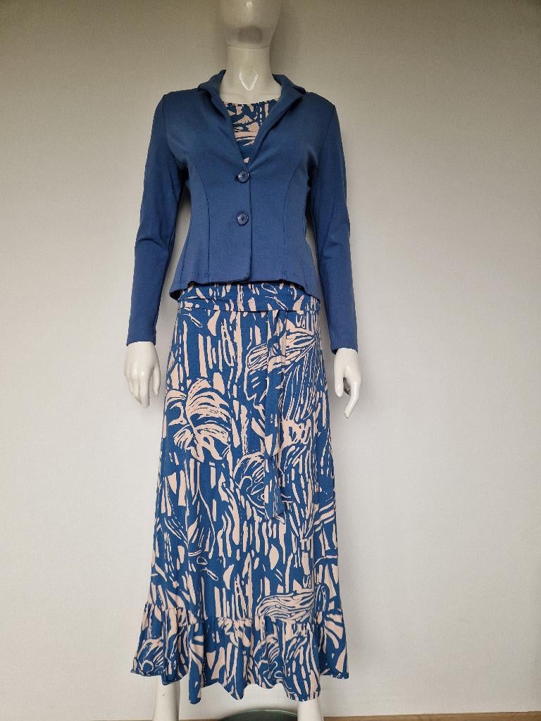 3 delige set Juffrouw Jansen. Maat 36/38. Blauw/wit, Kostuum of Pak, Blauw, Nijmegen, Ophalen of Verzenden