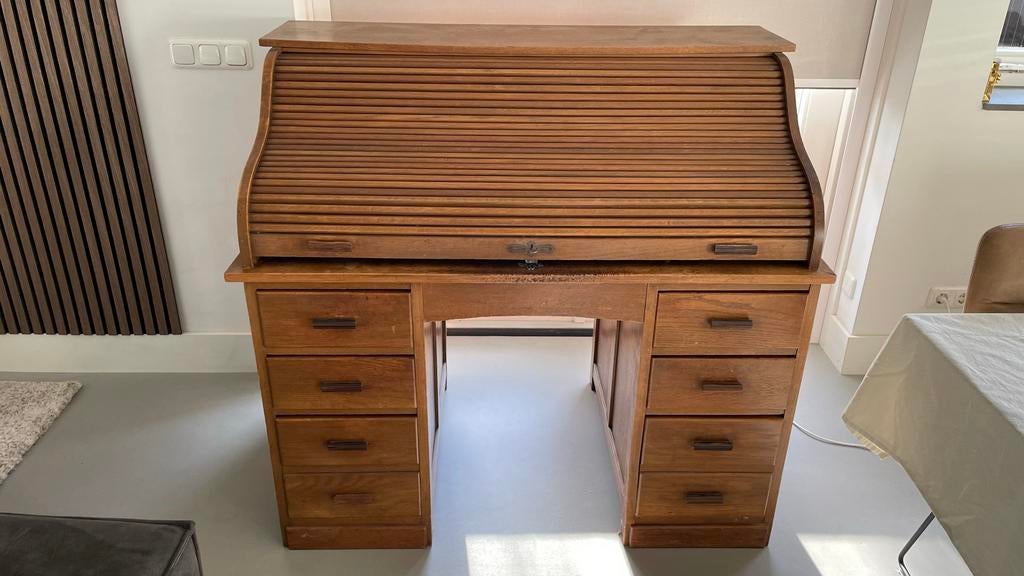 Antiek rolluikbureau van eikenhout, Huis en Inrichting, Ophalen, Gebruikt, Secretaire, Antiek