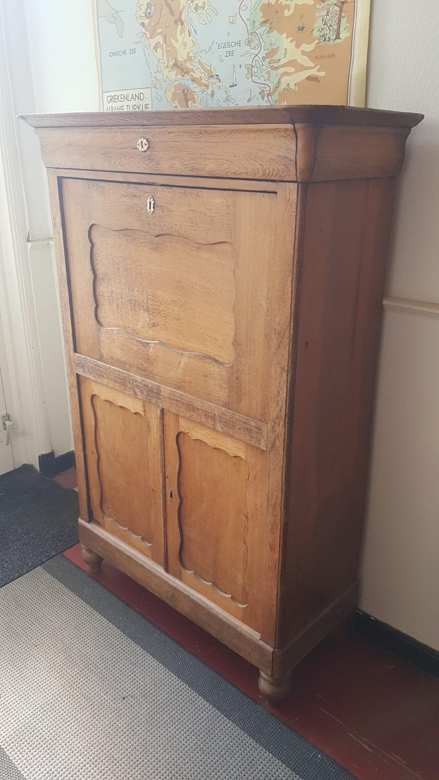 Antieke grenen secretaire kast, Antiek en Kunst, Ophalen