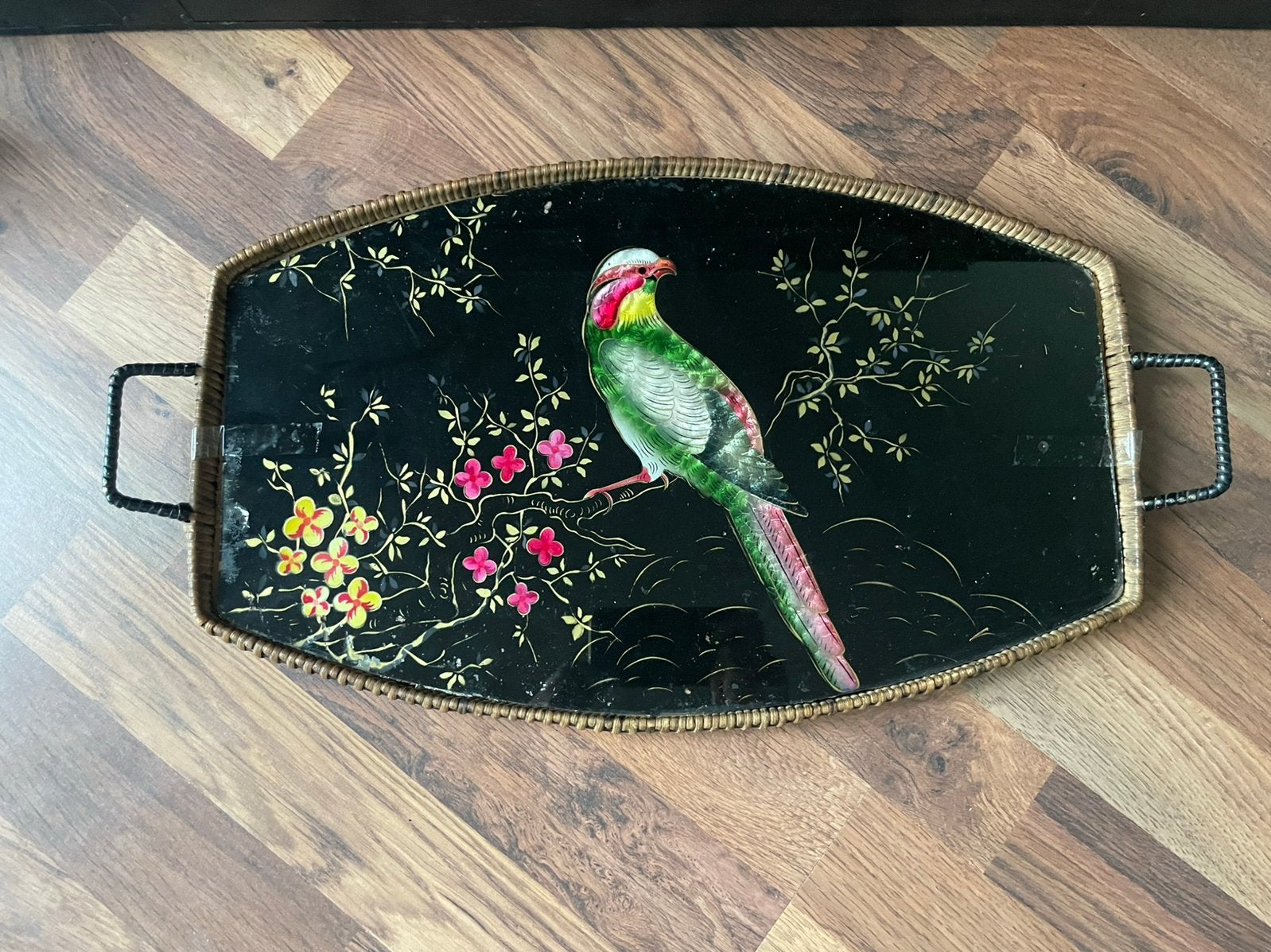 Vintage chinoiserie dienblad vogel, Antiek en Kunst, Ophalen