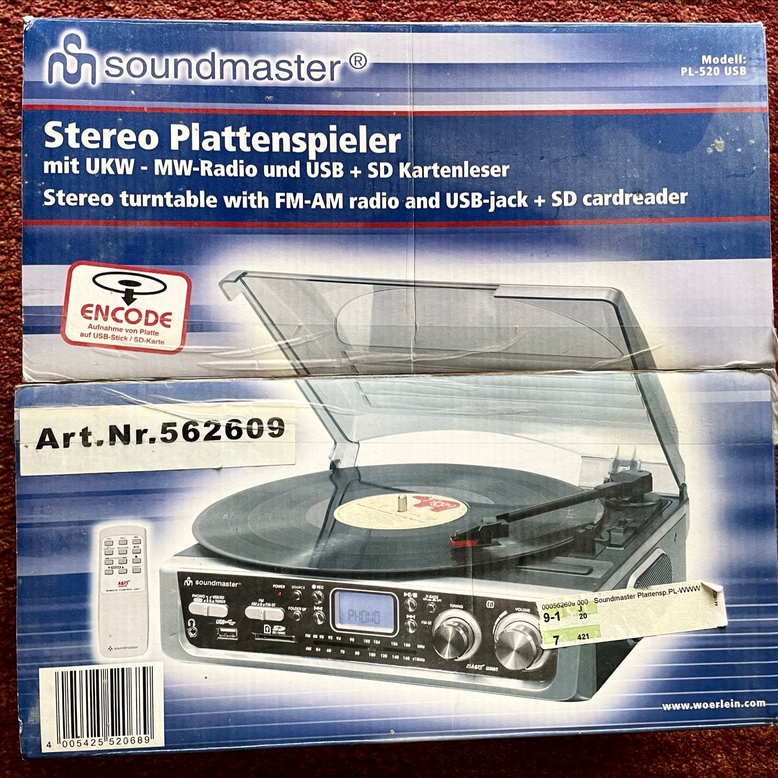 Soundmaster PL-520 USB Stereo Platenspeler met Radio, Overige merken, Nieuw, Ophalen of Verzenden, USB-aansluiting