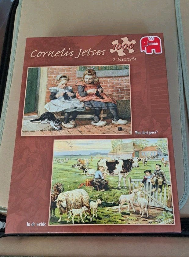 2x Cornelis Jetses Legpuzzel: Wat doet poes? & In de weide, Ophalen of Verzenden, 500 t/m 1500 stukjes, Gebruikt, Legpuzzel