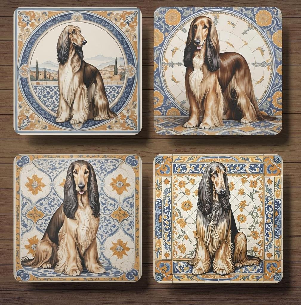 Afghaanse Windhond Italiaans tegeltje onderzetters + houder, Ophalen of Verzenden, Nieuw