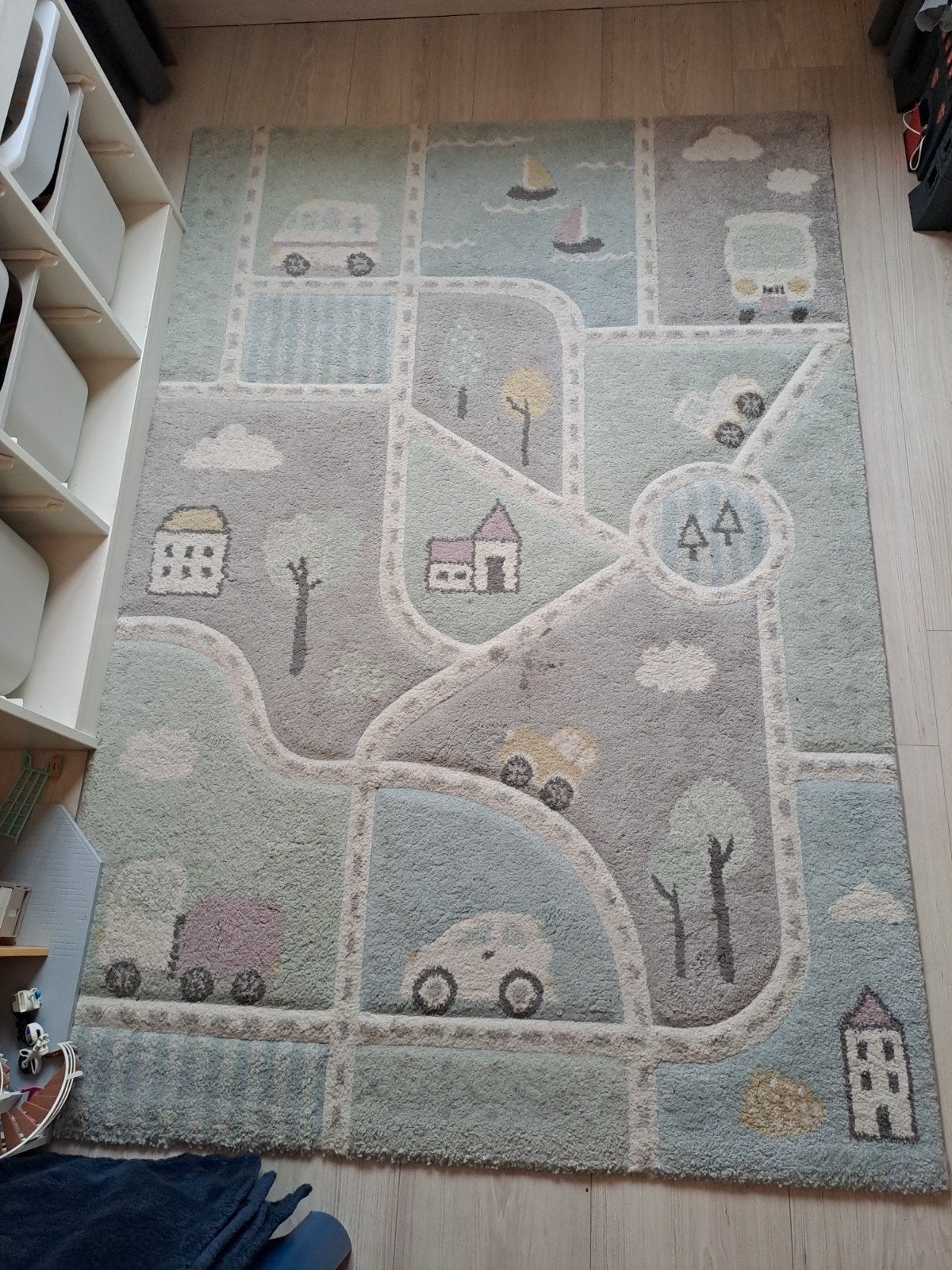 Vloerkleed met wegenpatroon voor kinderkamer, Ophalen, Gebruikt, Groen, 100 tot 150 cm
