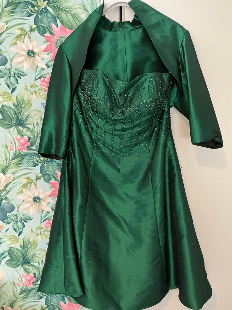 Groene trouwjurk maat 40, met glittersteentjes, verstelbaar., Kleding | Dames, Maat 38/40 (M), Galajurk, Verzenden, Zo goed als nieuw