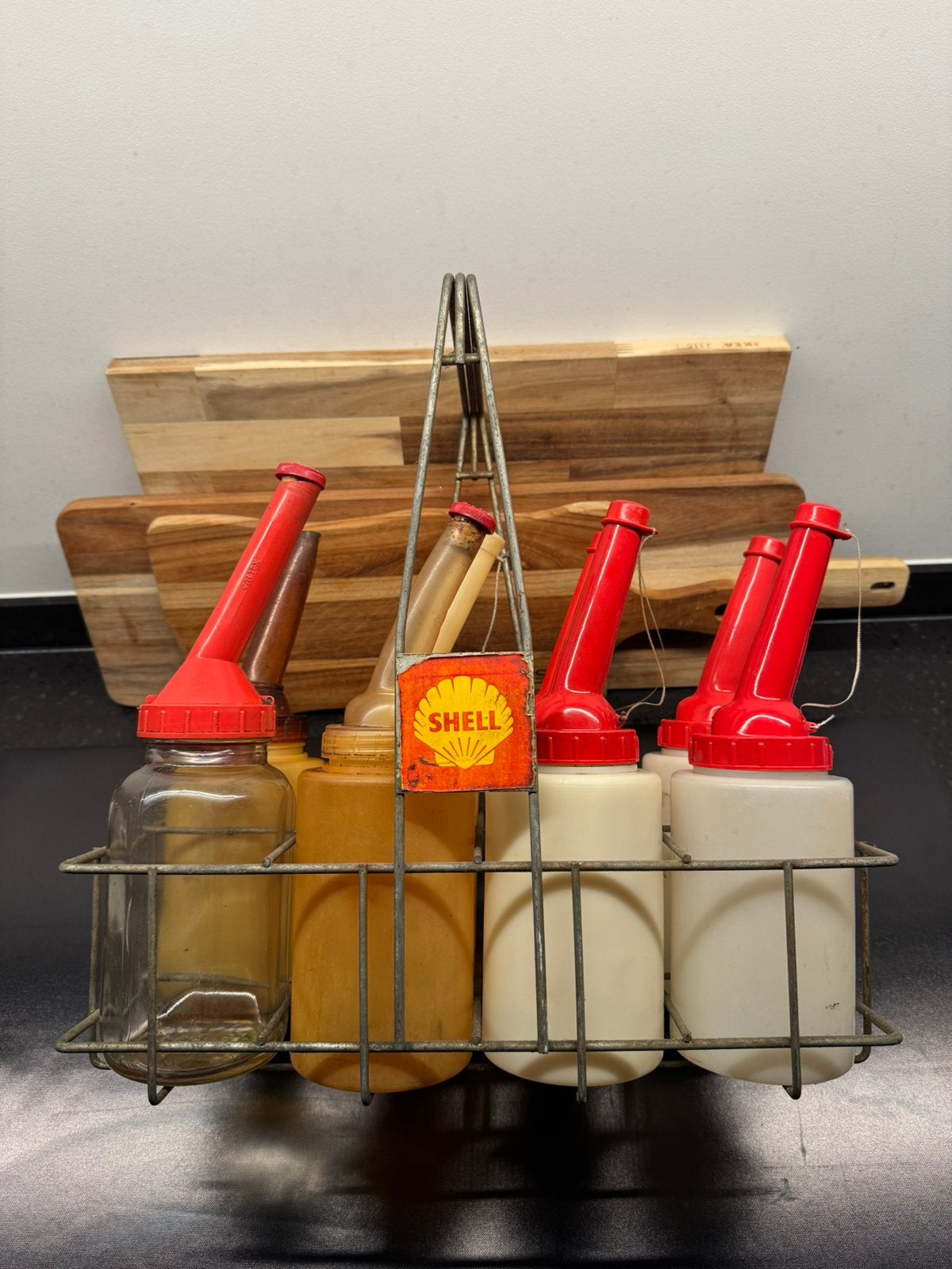SHELL olie flessen rek houder mand vintage olieblik caltex, Ophalen, Zo goed als nieuw, Gebruiksvoorwerp