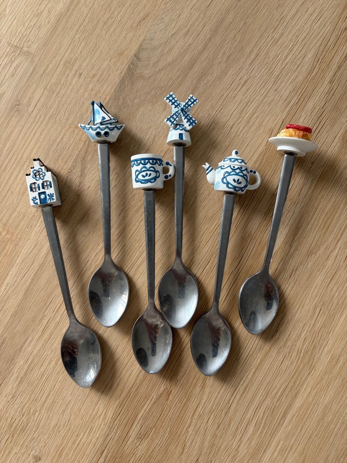 6 Delfs Blauwe Theelepeltjes Koffielepels Oud Hollands, Antiek en Kunst, Antiek | Bestek, Ophalen