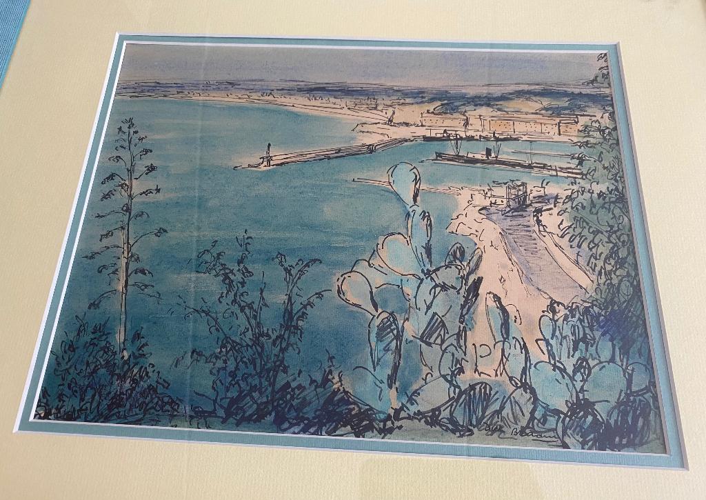 Dick Braam aquarel/pentekening Mediterraanse haven, Antiek en Kunst, Ophalen