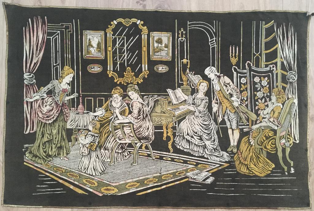 Rococo-interieur scène, bedrukt textiel, jaren 30, Verzenden