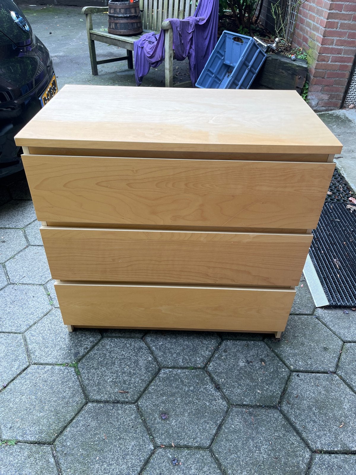 IKEA MALM ladekast met 3 lades, berkenfineer, Ophalen, Gebruikt, 50 tot 100 cm, 3 of 4 laden