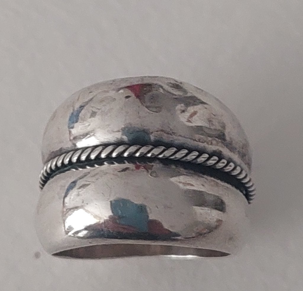 Brede Vintage 925 Zilveren Bandring met Kabelrand maat 16, Ophalen of Verzenden, Dame, Zilver, Zilver