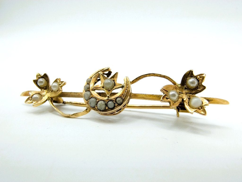 Gouden broche met natuurlijke zoutwaterparels, 4 tot 7 cm, Gebruikt, Info@zilverwebsite.nl, Verzenden