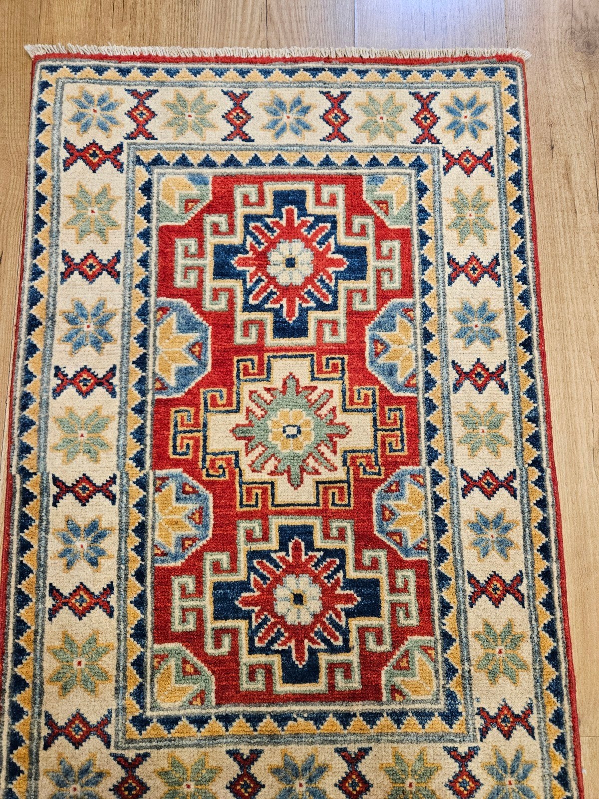 Handgeknoopt oosters tapijt kazak 86x59, Info@SlatsAntiek.nl, Crème, 50 tot 100 cm, Perzisch