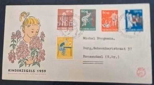 Nederland 1959 - FDC E41 - Kinderzegels, Postzegels en Munten, Postzegels | Nederland, Ophalen of Verzenden, Na 1940, Gestempeld