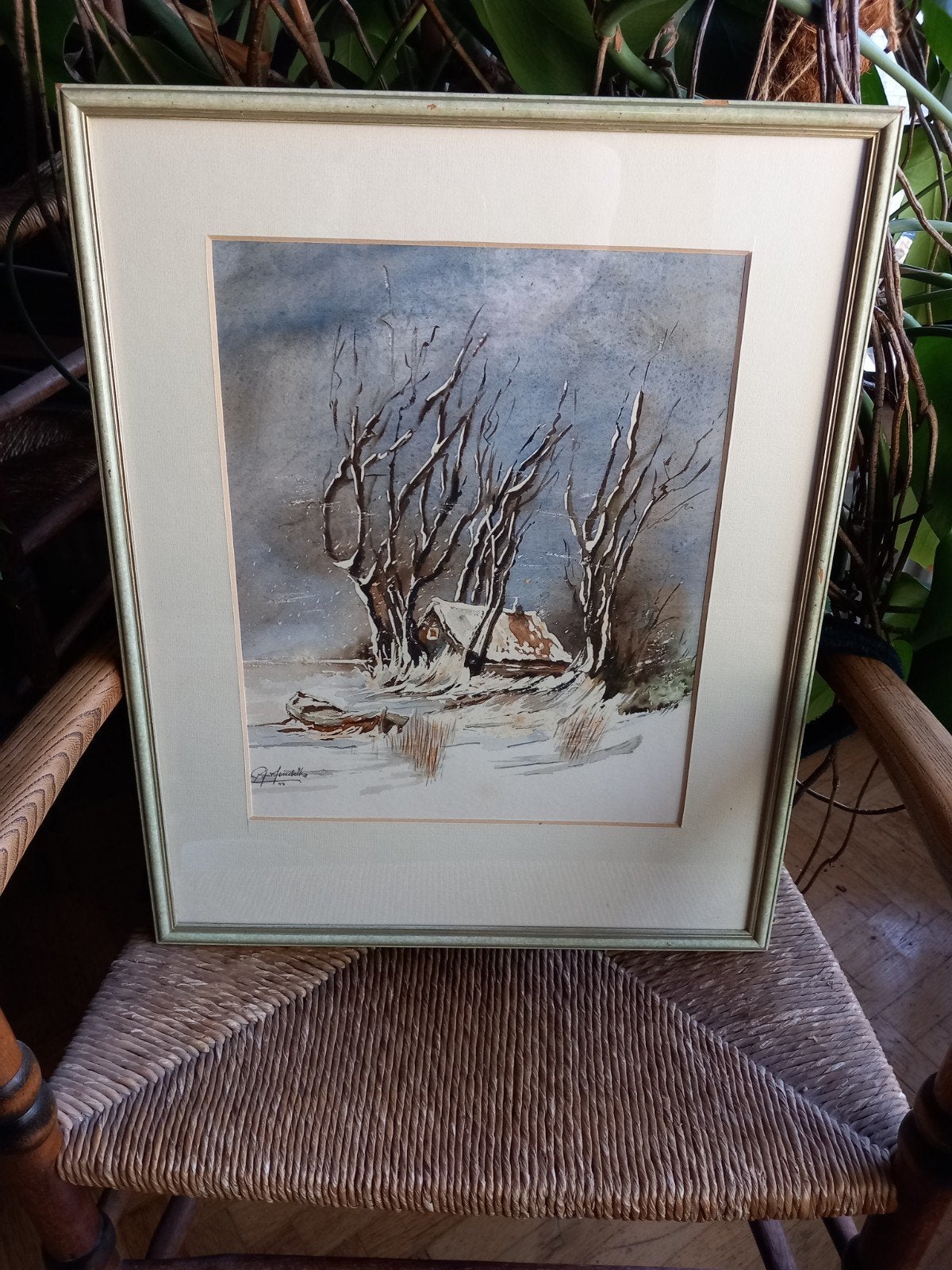 Schilderij Winterlandschap - Gesigneerd Aquarel, Realistisch, Ophalen of Verzenden, Aquarel, Papier