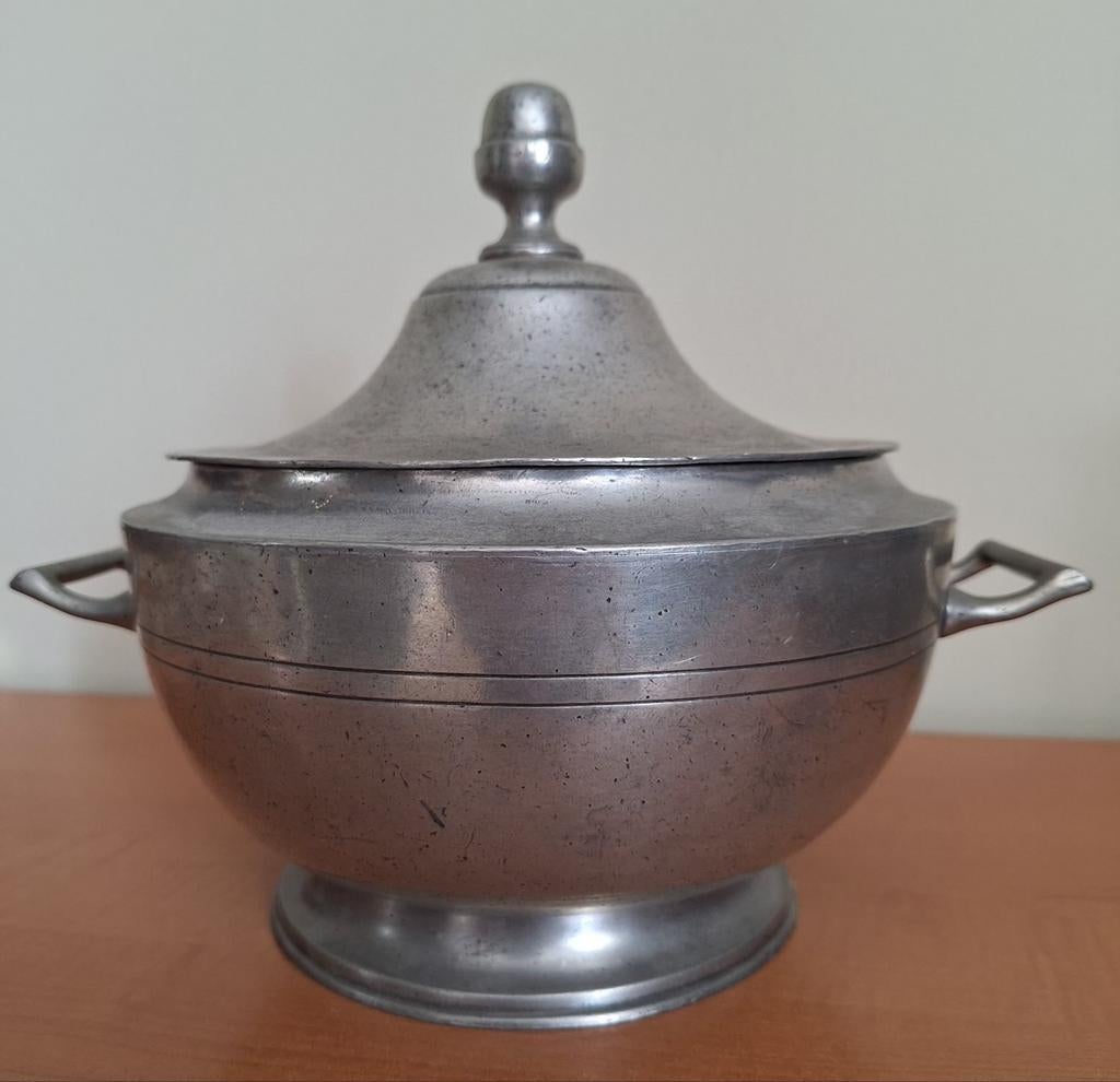 2 Grote Tinnen Marinoni Potten met Deksel, Antiek en Kunst, Ophalen of Verzenden