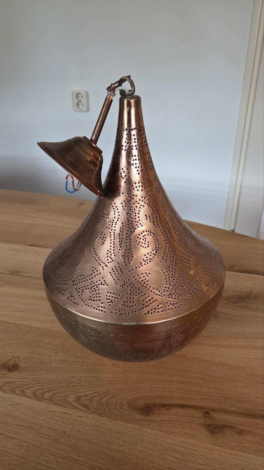 Oosterse hanglamp - Koperkleurig met sierlijke perforaties, Oosters, Marokkaans, Gebruikt, Metaal, E27 (groot)