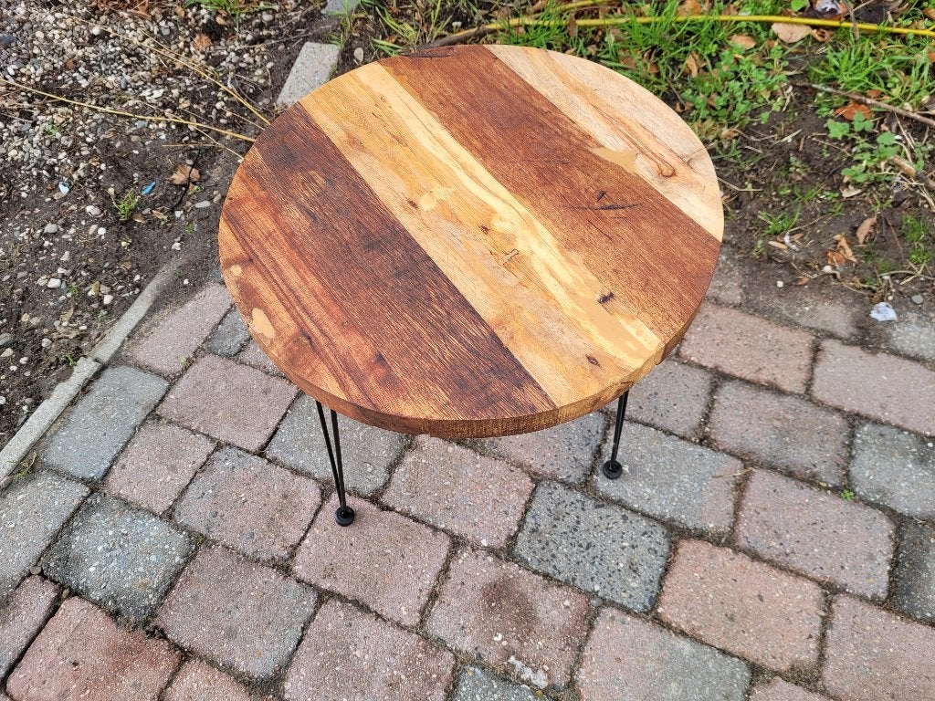 mooie net zgan houten design tafeltje, Minder dan 55 cm, Rond, Zo goed als nieuw, Ophalen