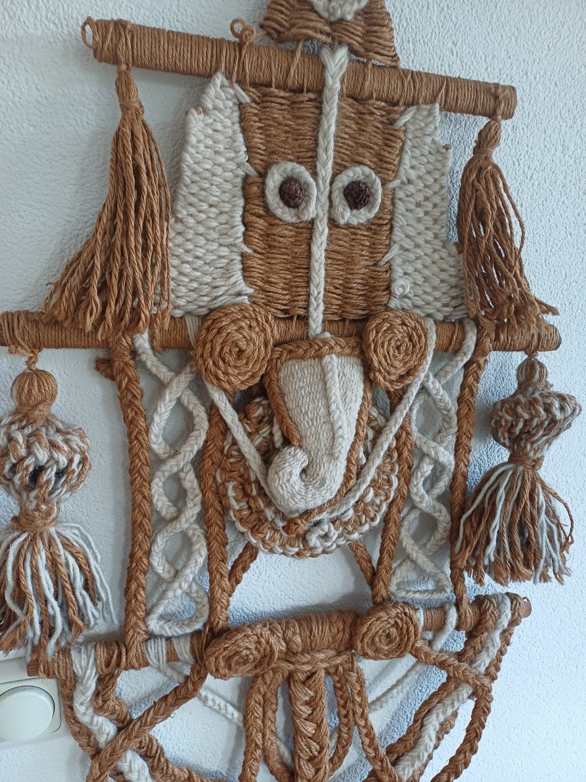 Retro Vintage Macrame Wandkleed Jute Wol, Ophalen of Verzenden