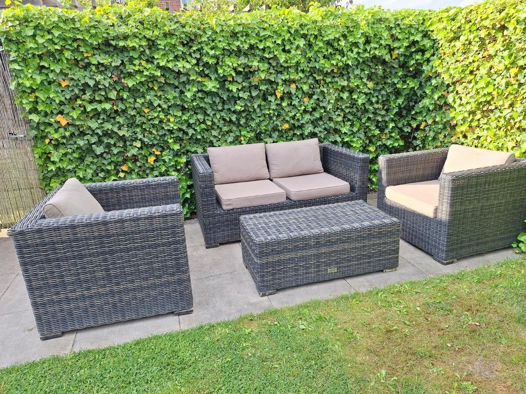 Hartman Wicker Loungeset met kussens, Ophalen, 4 zitplaatsen, Gebruikt, Bank