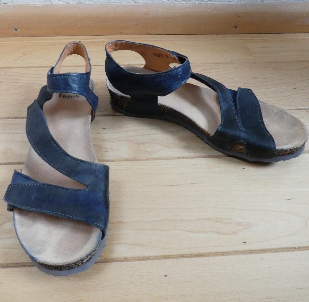 Think! sandalen maat 42 blauw grijs 3 klittenbanden DUMIA, Think!, Sandalen of Muiltjes, Gedragen, Verzenden