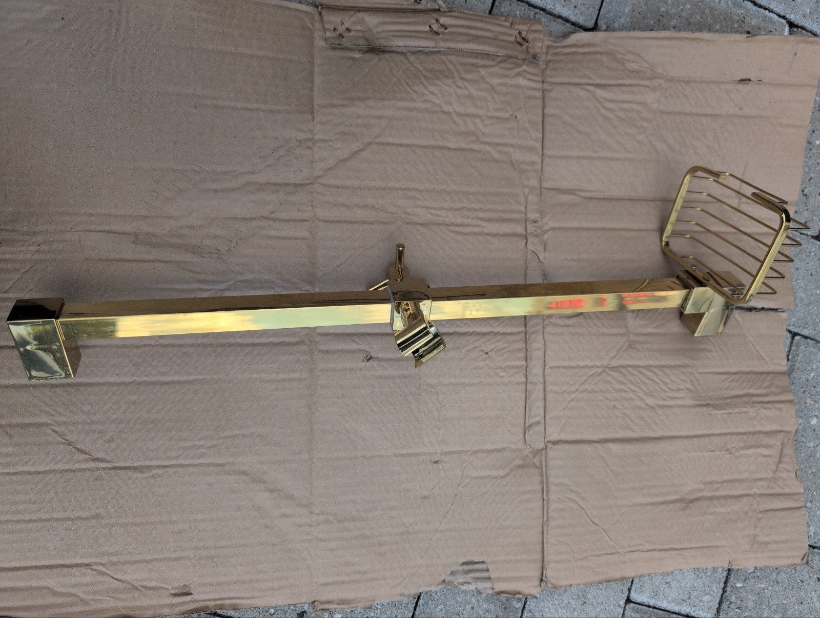 Gouden douchestang met zeepbakje, Ophalen of Verzenden, Gebruikt, Koper, Douche