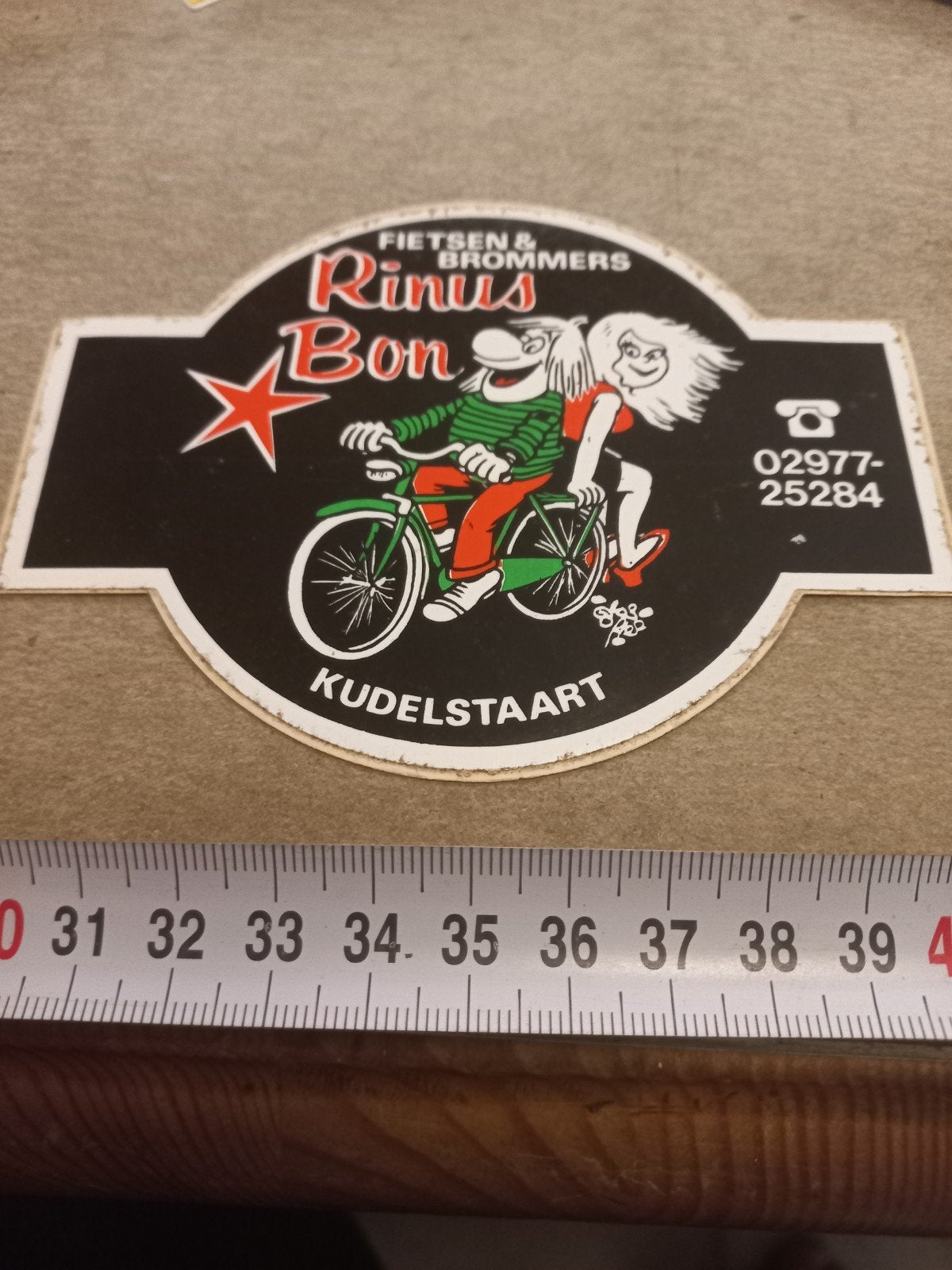 Vintage Rinus Bon Fietsen & Brommers Sticker Kudelstaart, Ophalen of Verzenden, Gebruikt