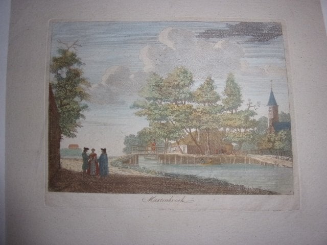 Mastenbroek. Fraaie handgekleurde gravure 18e eeuw Zeldzaam