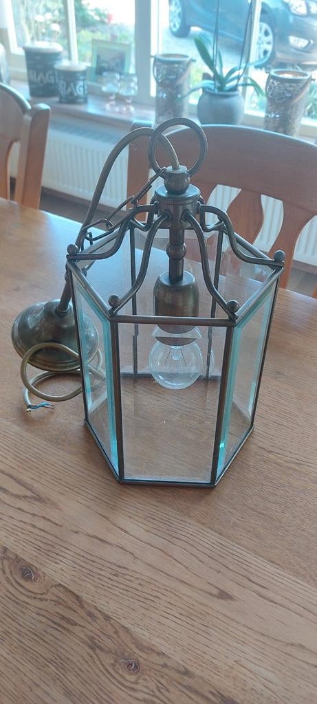 Vintage Frantzen hanglamp met glazen panelen, Ophalen of Verzenden