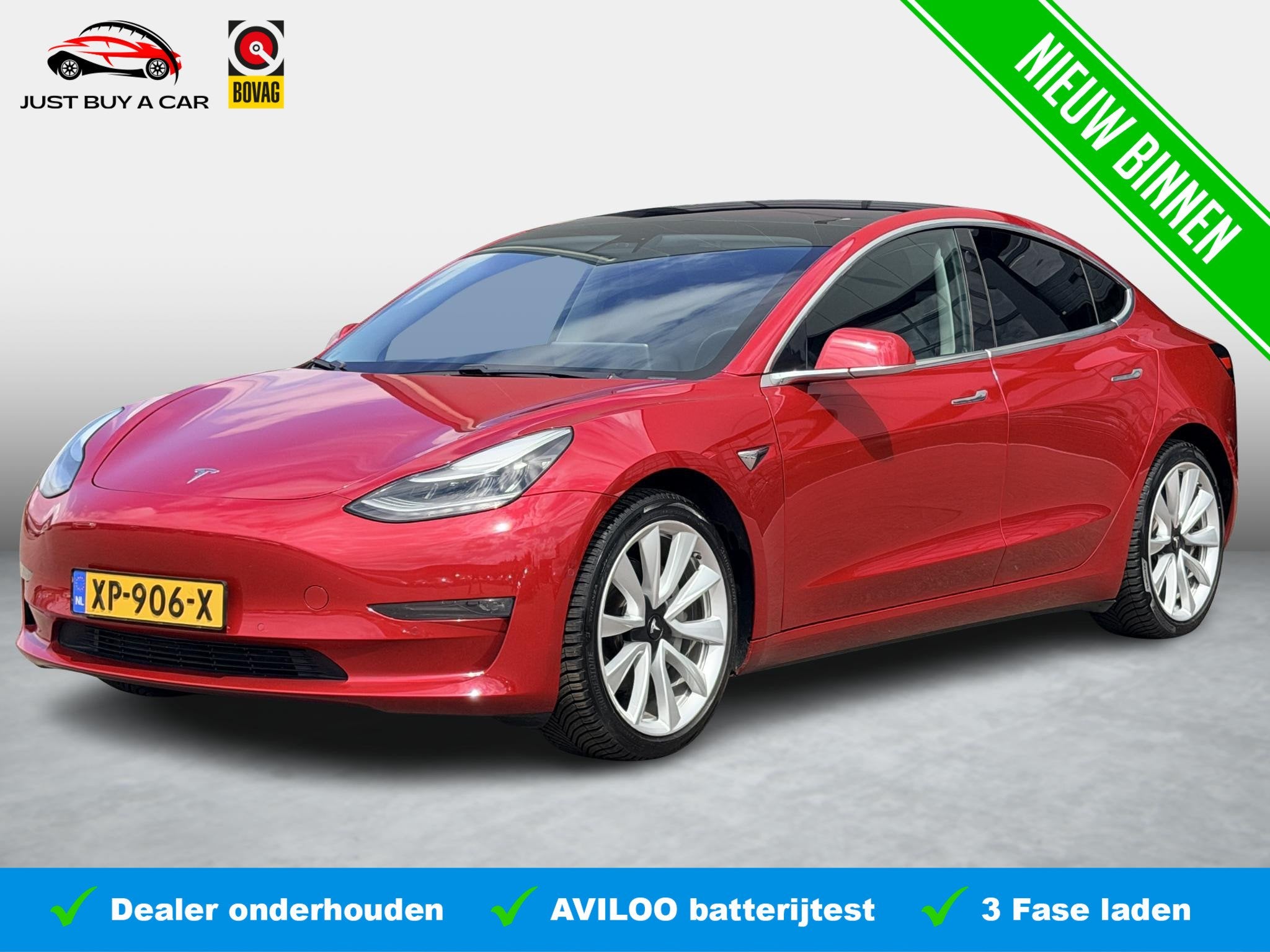 Tesla Model 3 Long Range AWD 75 kWh SOH 86,3% / Autopilot /, Auto's, Stof, Zwart, Met garantie (alle), Origineel Nederlands