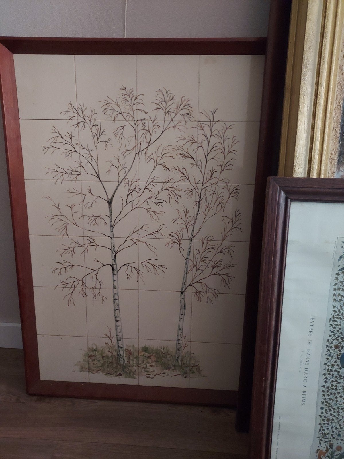 Groot gesigneerd tableau met berkenbomen, Antiek en Kunst, Ophalen of Verzenden