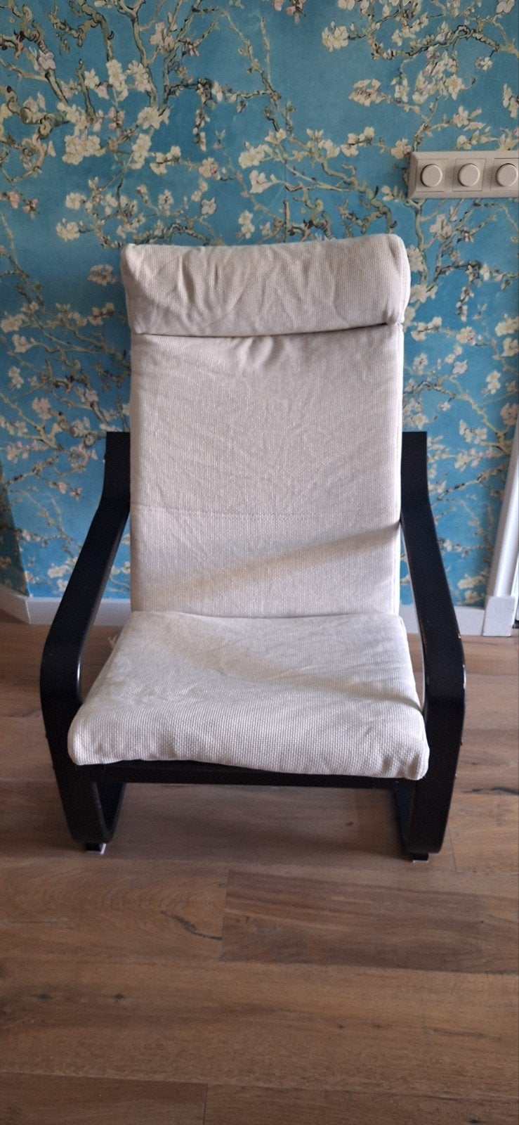 Ikea Poäng fauteuil - Zwart frame, beige kussen, Ophalen, Gebruikt, 75 tot 100 cm, Ikea
