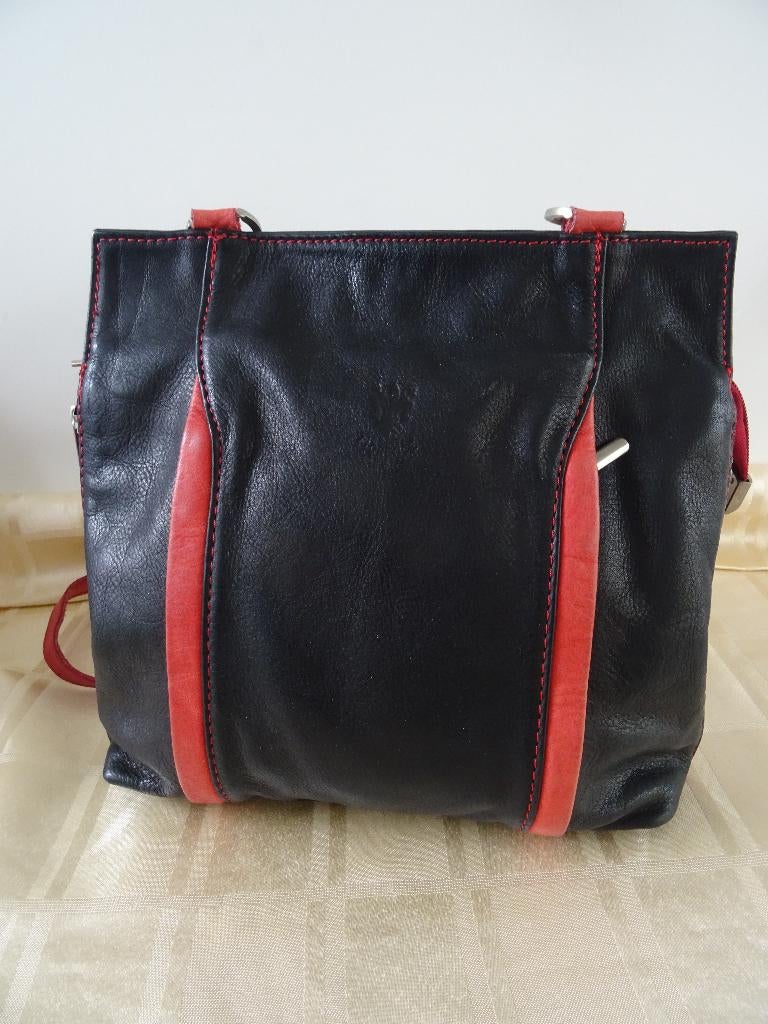 Leren rugtas Borse en Pelle Italy rugzak leer zwart/rood tas, Overige merken, Gebruikt, Minder dan 30 cm, 25 tot 40 cm