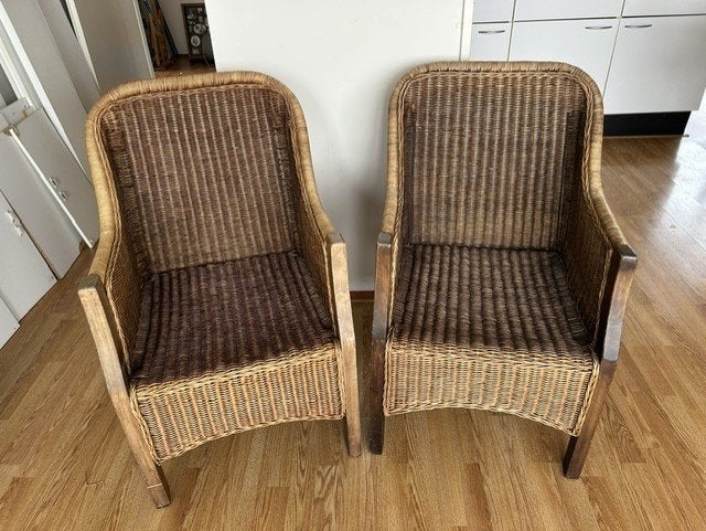 Rotan stoelen - fauteuil uitvoering, Huis en Inrichting, Ophalen, Gebruikt, Twee, Bruin
