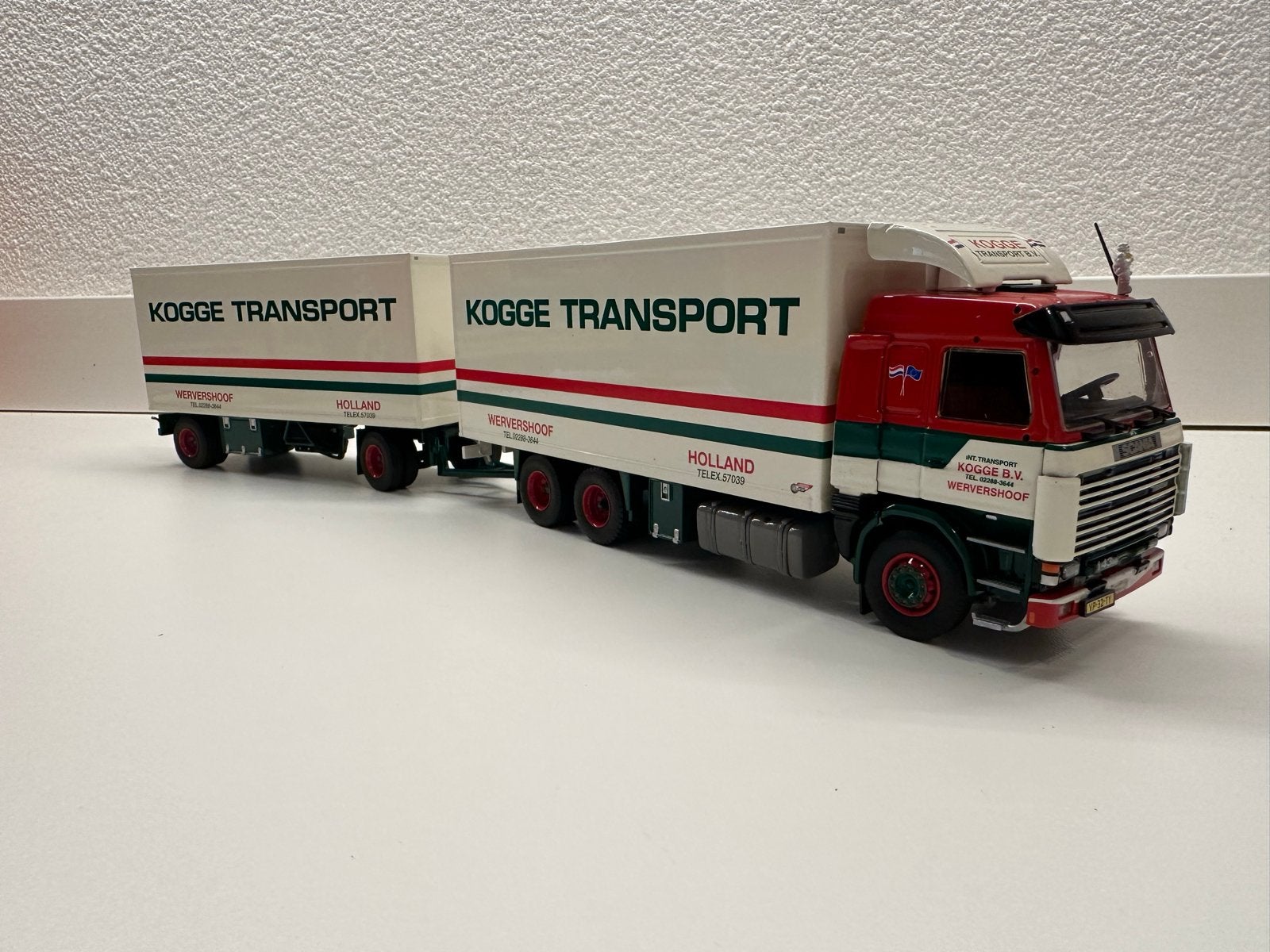 Tekno Scania 143M Kogge Transport met aanhanger, Hobby en Vrije tijd, Modelauto's | 1:50, Ophalen of Verzenden, Zo goed als nieuw