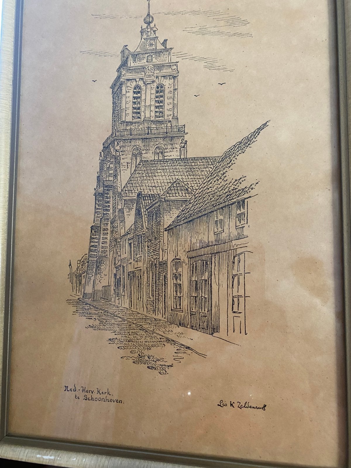 Pen tekening  kerk  van Schoonhoven, Ophalen