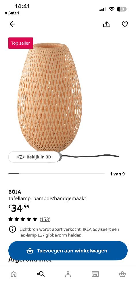 Ikea boja lamp 2x, Ophalen, Gebruikt, Kunststof, Minder dan 100 cm