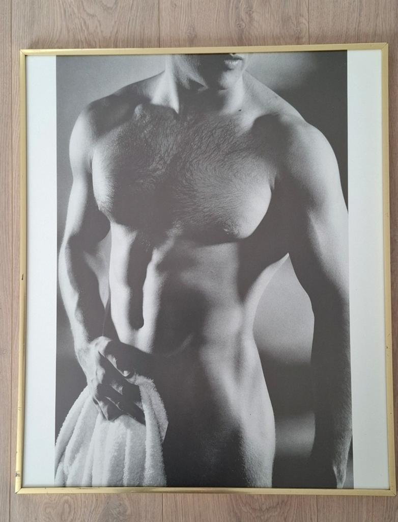 Ingelijste zwart-wit poster van mannelijk torso, Ophalen
